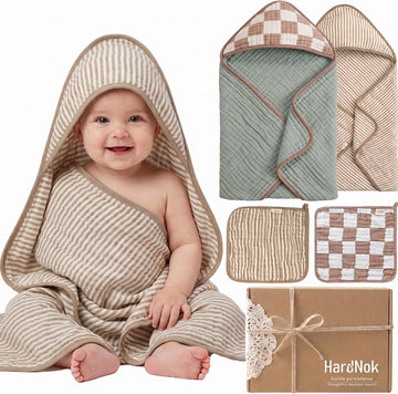 Muslin Baby Bath Towels Set Organic Cotton Blend (Earthy Matcha)