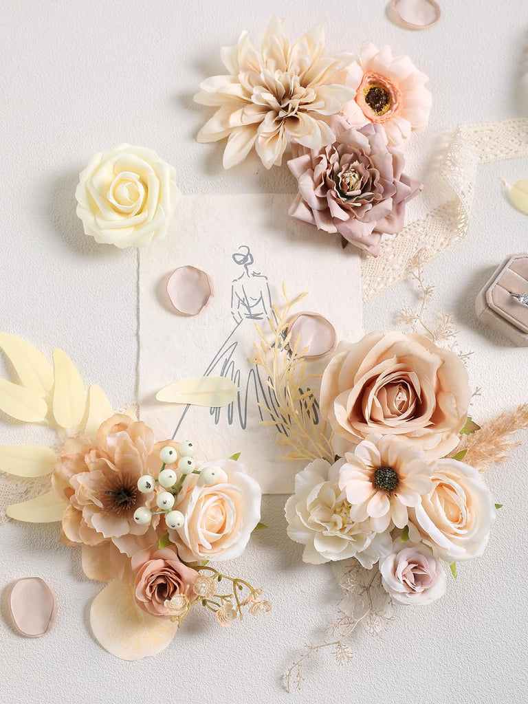 Artificial Flowers Nude Color Box Set for DIY Bridal Bouquets Wedding Shower Decorations Fake Floral Arrangements for
