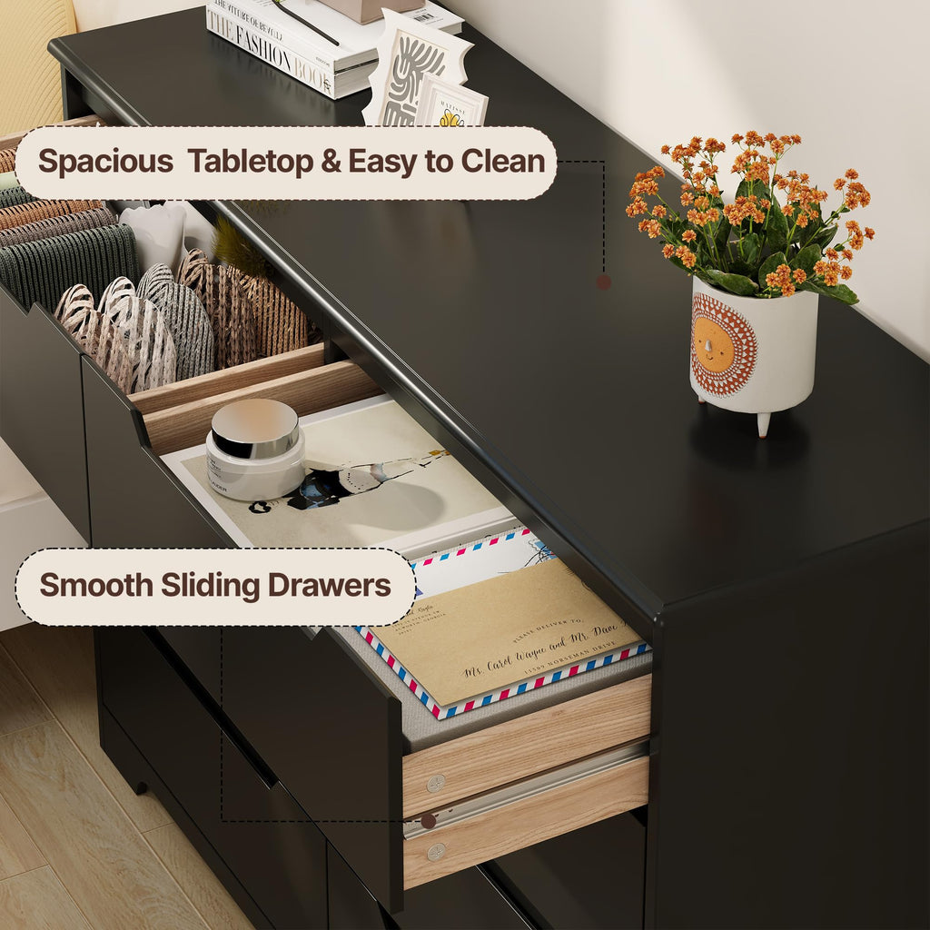 8 Drawer, 47" Wide White, Black