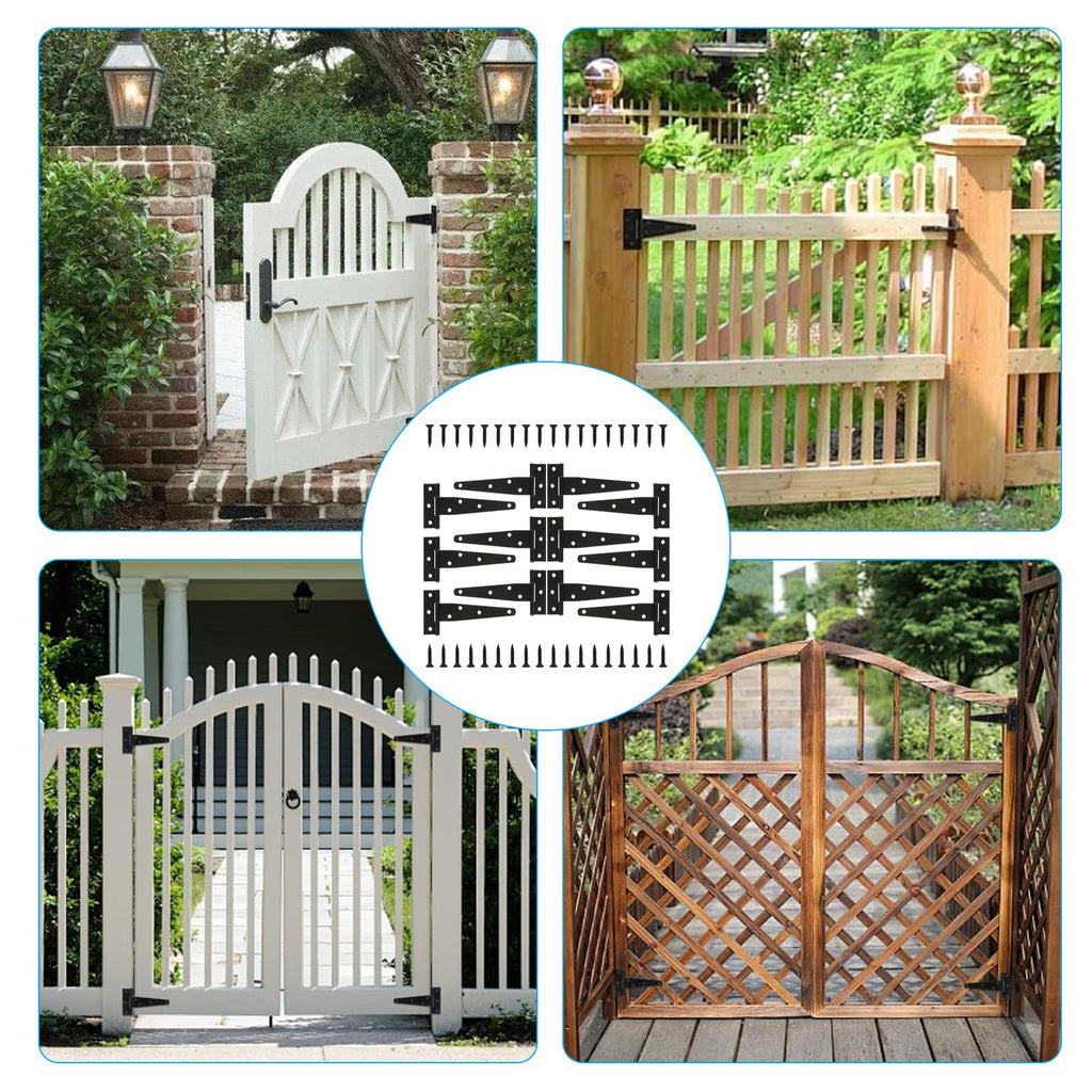 T Strap Hinges Heavy Duty, Shed Door Gate Hinges(Black) (12 Pcs *6 inch)