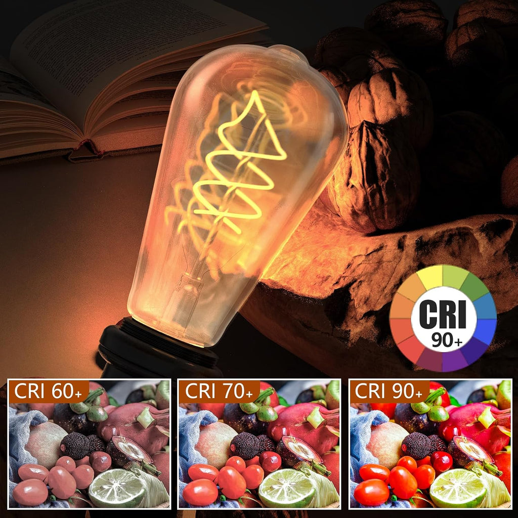 ST64 LED Edison Bulbs, 4W Equivalent 40 Watt, 4-Pack 2700K Amber Warm White Light Bulbs, E26 Base Bulb Dimmable