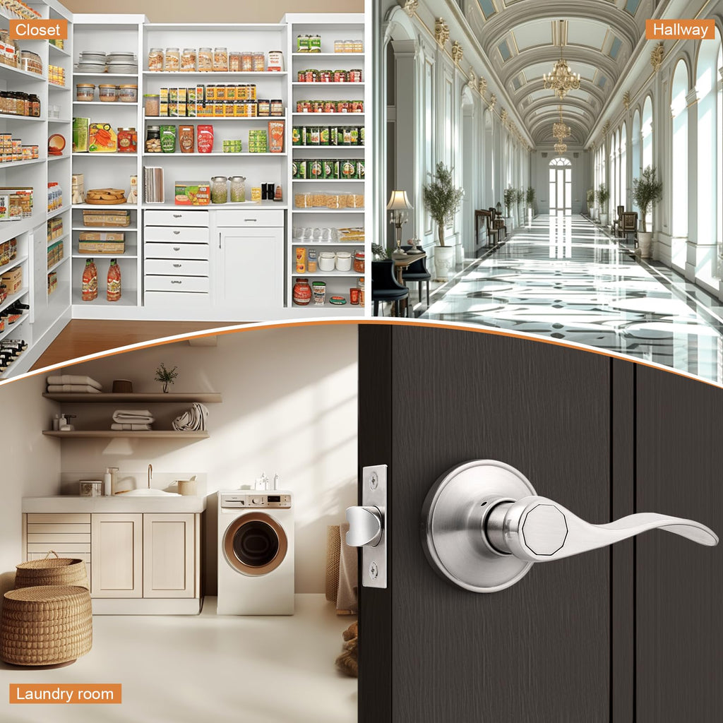 Satin Nickel Passage Door Levers, Wave Style Handles Keyless Interior Leversets and Closet, 6 Pack