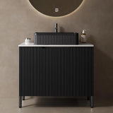 30" Freestanding Bathroom Vanity with Stone Pattern Basin - Cabinet with 2 Doors & Countertop