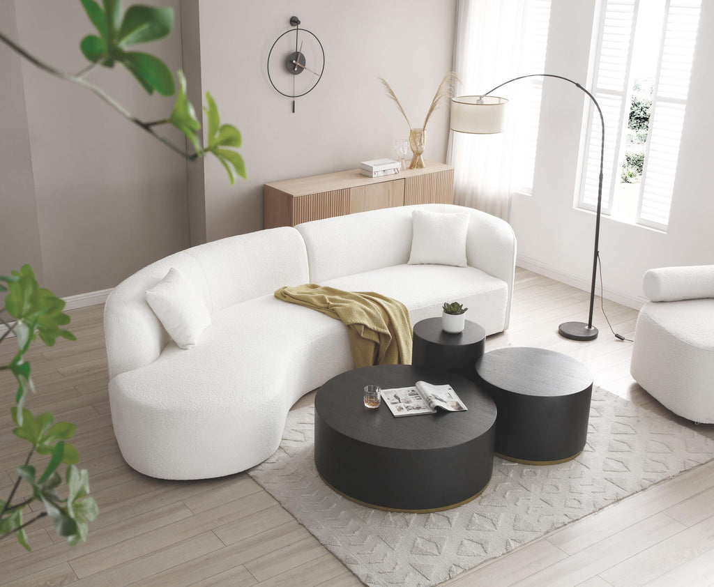 Curved Sectional, 127", 2-Piece, Chaise, Deep Seats, Boucle, Modern