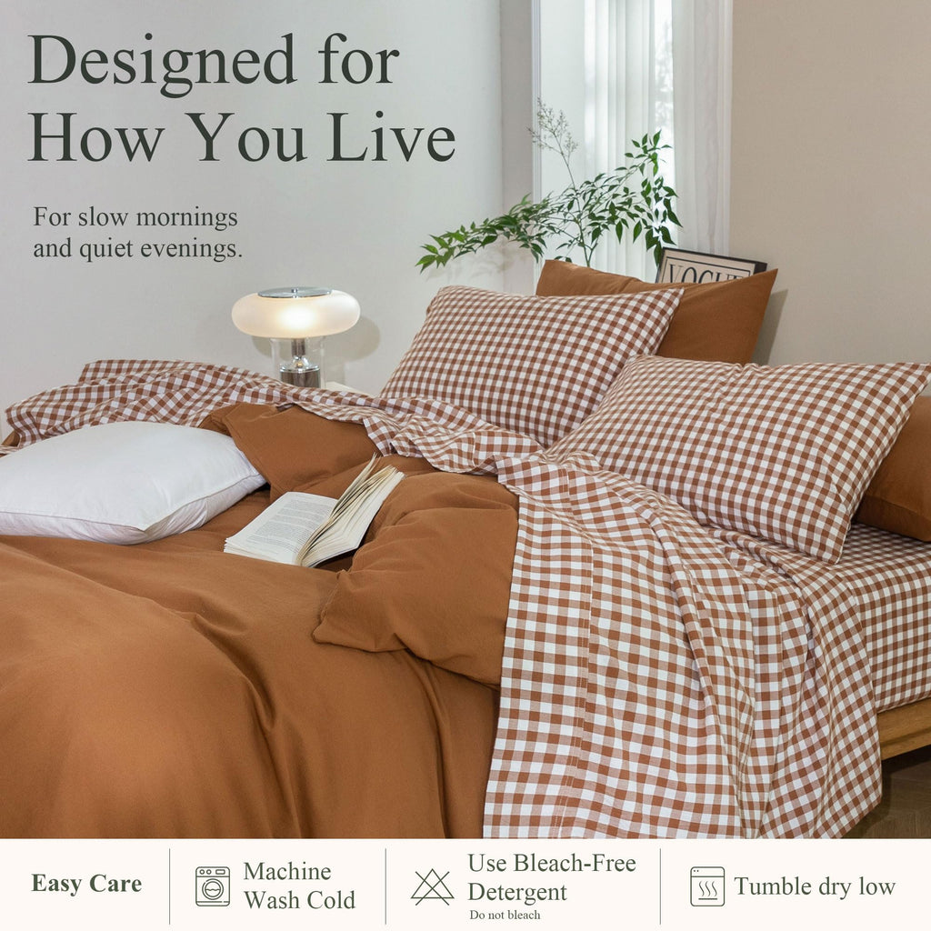 King Washed Cotton Sheet Set, 4-Piece, Classic Gingham