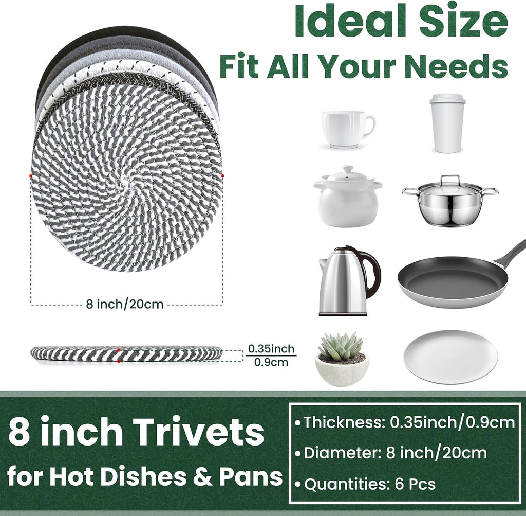 Inch Trivets for Hot Dishes, Hot Pots and Pans - Set of 6