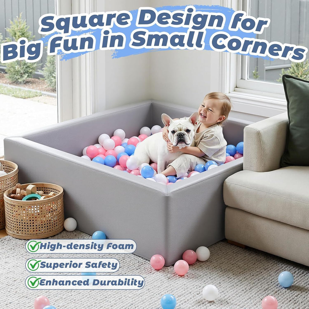 Leather Foam Ball Pit for Toddlers: Waterproof Baby Ball Pit with Soft Memory Foam - Large Soft-Play Set for Baby