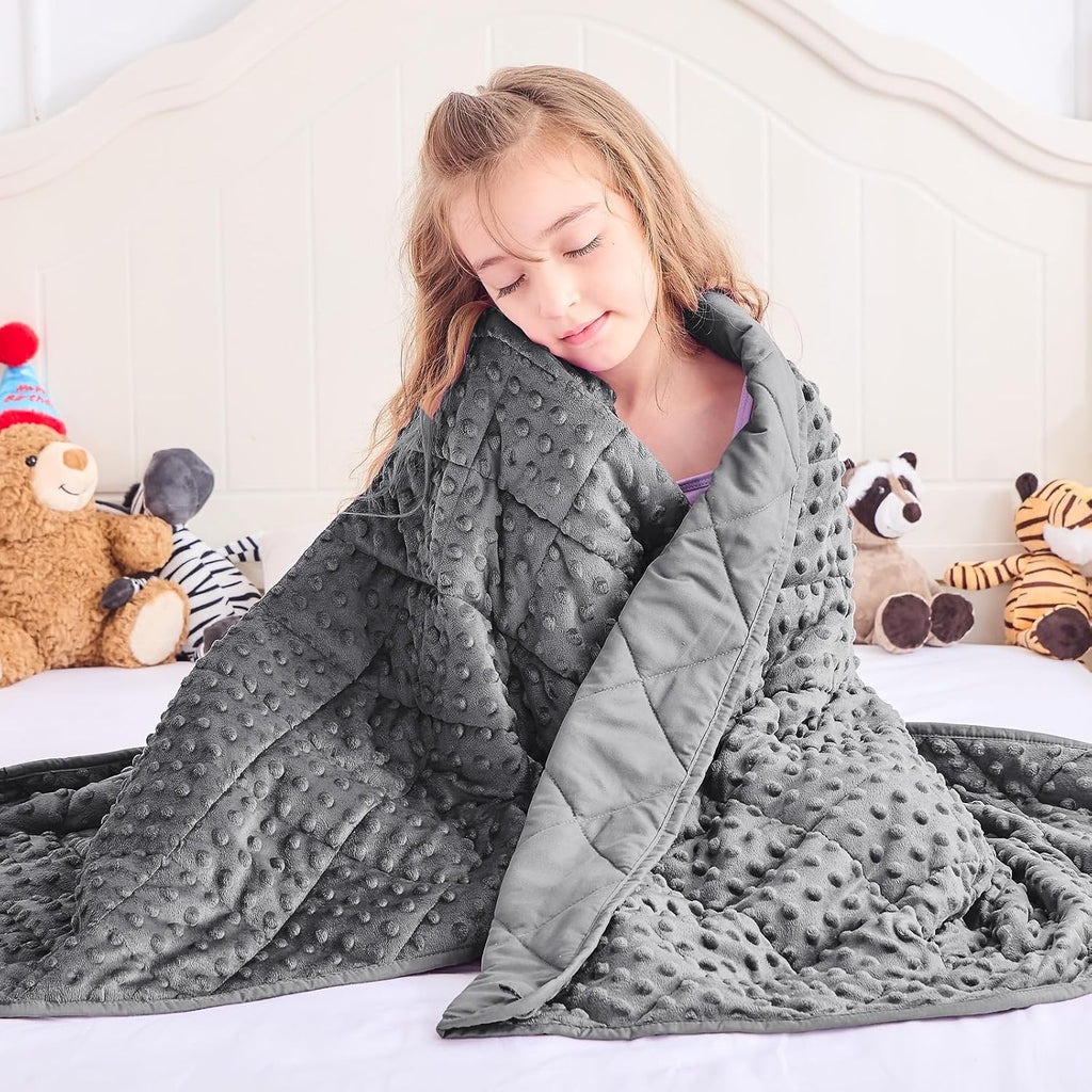 Grey Weighted Blanket 7lbs, 40"x60", Breathable Cooling Minky Heavy Throw Blanket for 60-90lbs, Soft Winter Thick Big