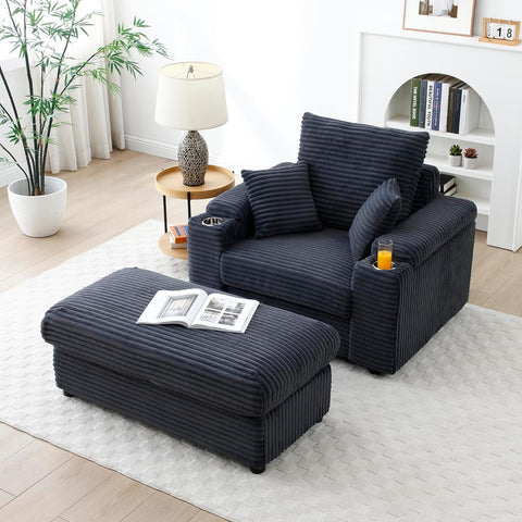 Luxe Oversized Lounge Chair and Ottoman — Grey