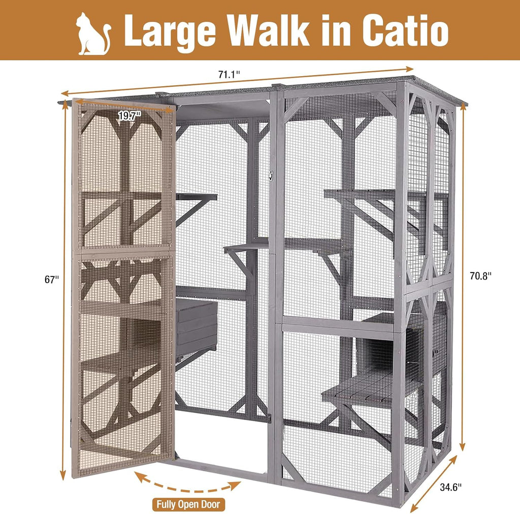 Large Catio Outdoor Cat Enclosure, 5-Tier Cat Playpen with Window Access, Extra Large, Grey
