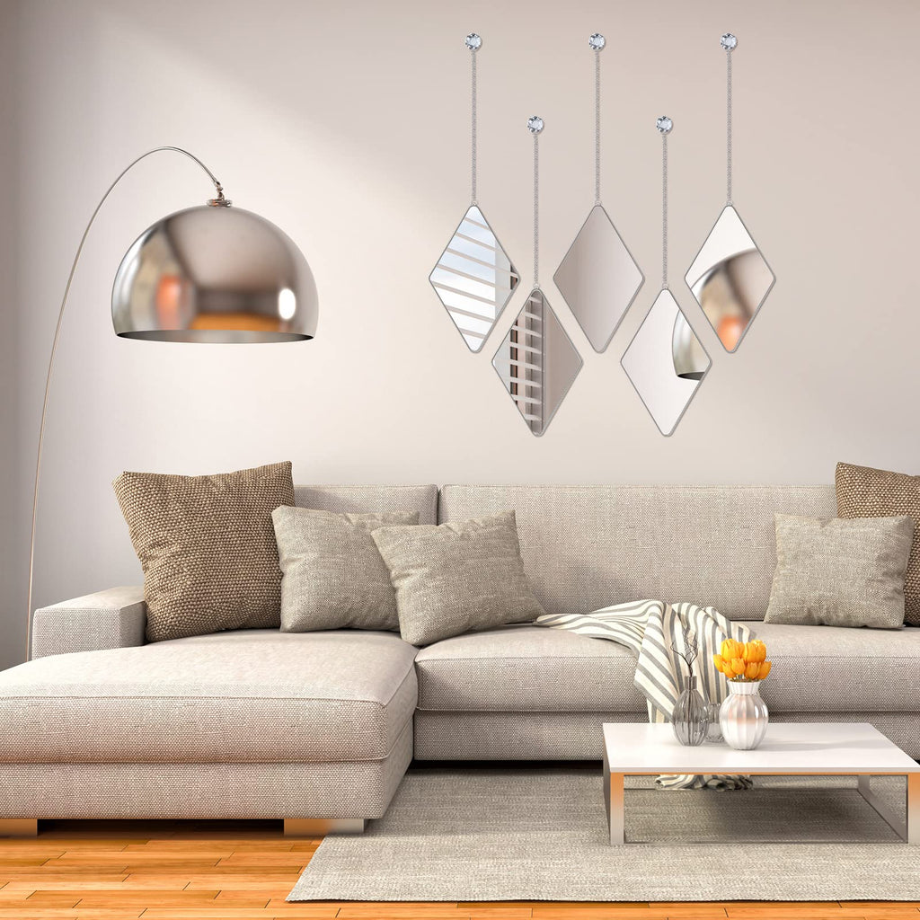 Diamond Wall Mirror Set with Hanging Diamond Handle Chain, Silver