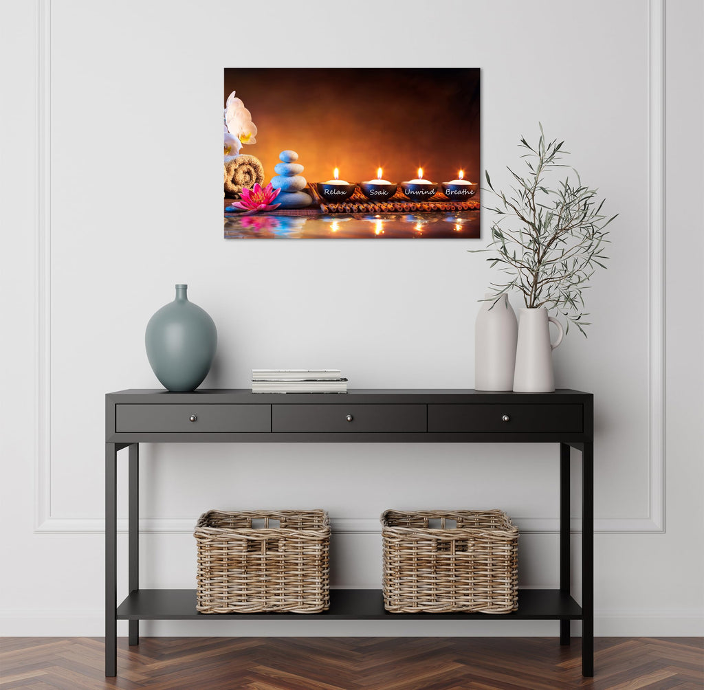 Zen Wall Art Decor Breathe Canvas Art Picture Candles Relaxing Peaceful Poster Prints for Zen Spa Room Artwork Living