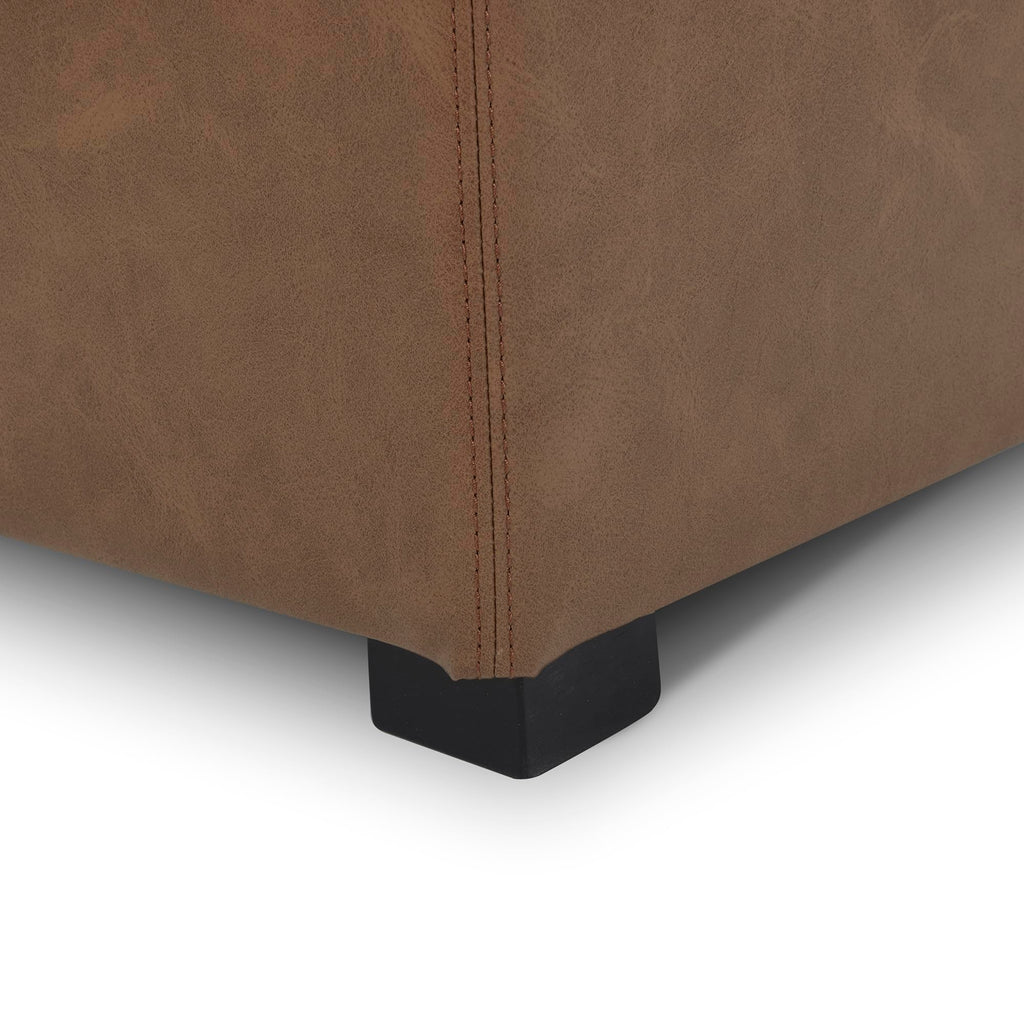 Storage Ottoman Cube with Tray Lid, Set of 2, Small Footstool with Storage, Square End Table, Faux Leather in Saddle