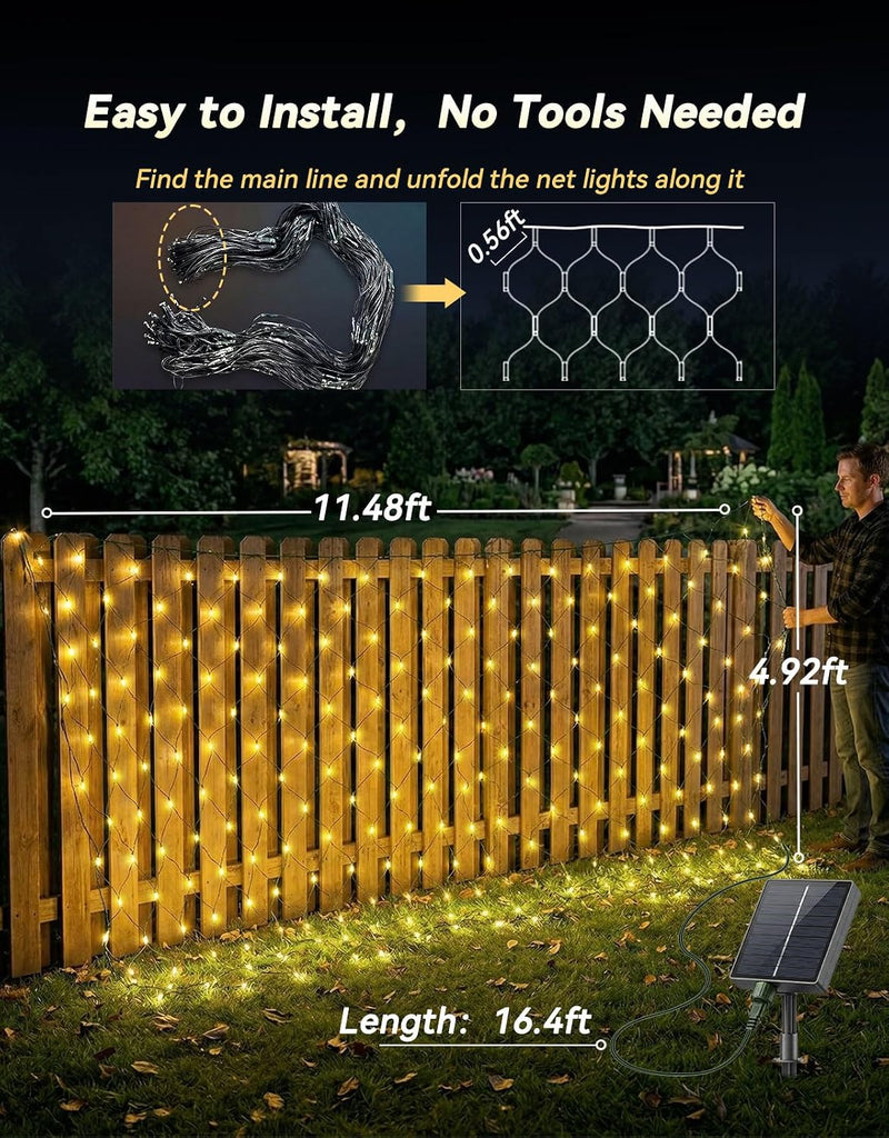11.5 x 5FT Solar Net Lights Outdoor Waterproof with Remote