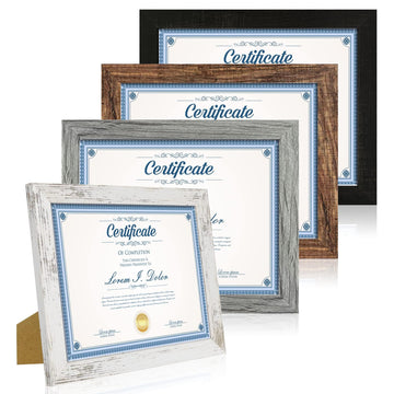 8.5 x 11 Picture Frame Set of 4, Real Glass and Wood Frame, 6x8 Mat
