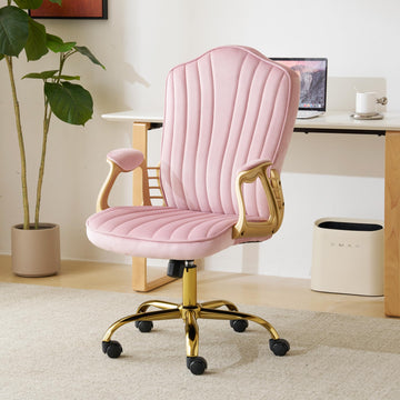 Pink Office Chair, Cute Velvet Desk Chair, Comfortable Makeup Vanity Chair
