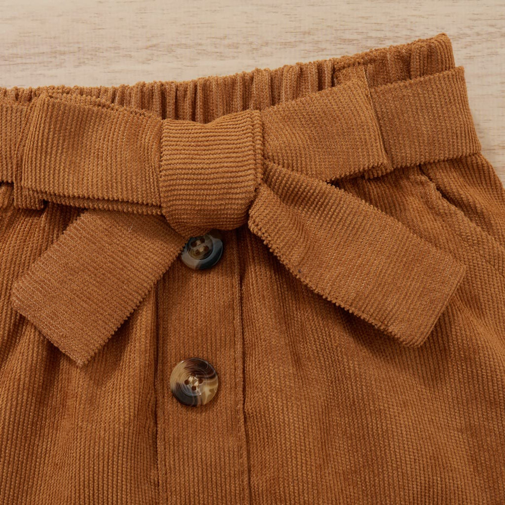 Toddler Baby Girl Fall Winter Clothes Solid Knit Ruffle Pullover Tops Corduroy Mini Skirts Outfits
