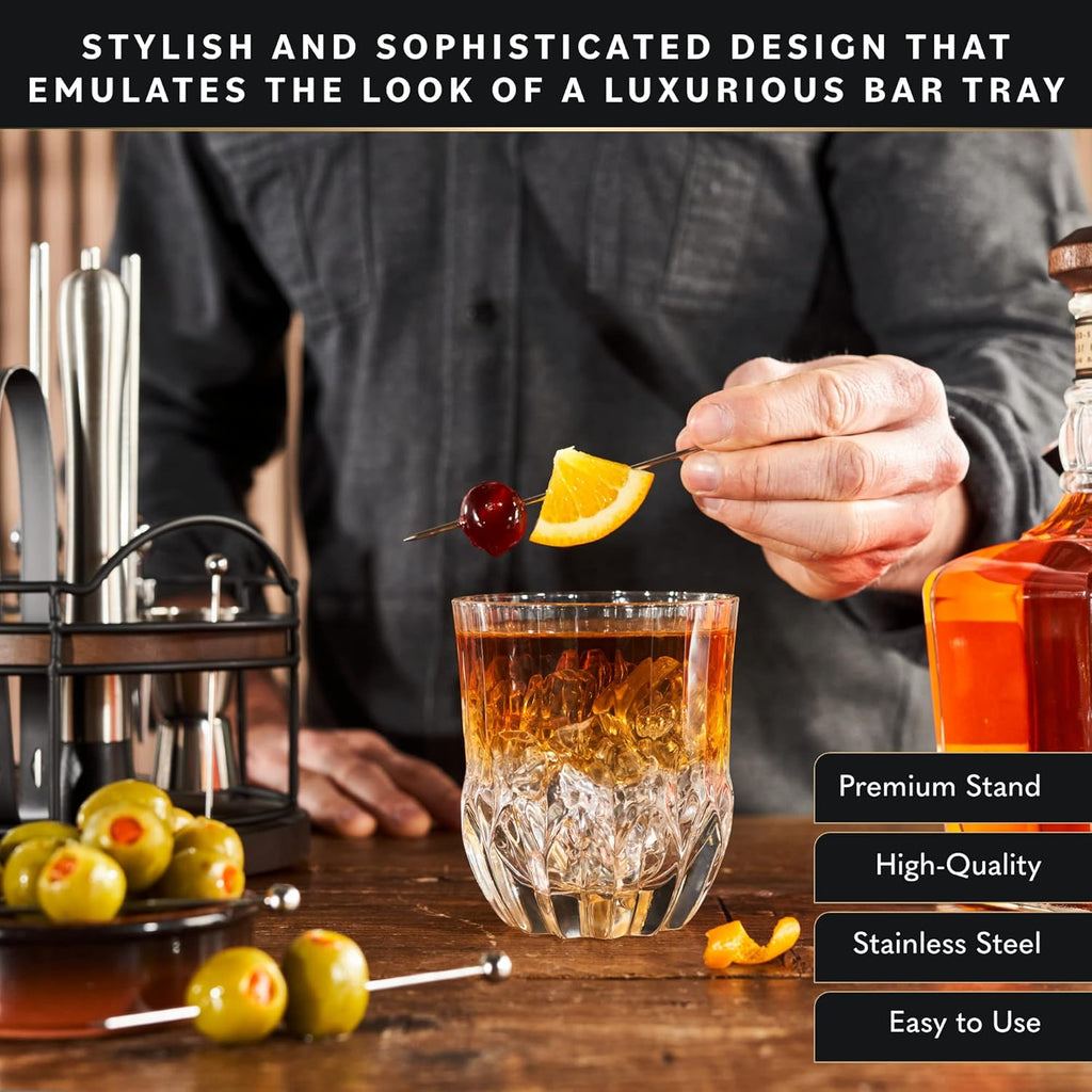 Bartender Kit - 22-Piece Cocktail Shaker & Bar Tool Set - Wooden Stand Display & Bar Cart Accessories - Recipe Book &