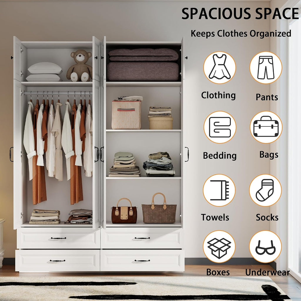Armoire Wardrobe Closet with Drawers: 31.5" Large Wood Wardrobe Closet with 2 Doors and 2 Drawers, Modern Clothes