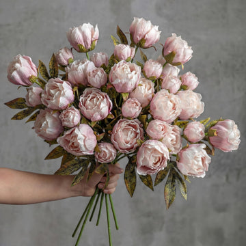 Faux Silk Peony Artificial Flowers Stem for Vase, 12 Pcs, Brownish