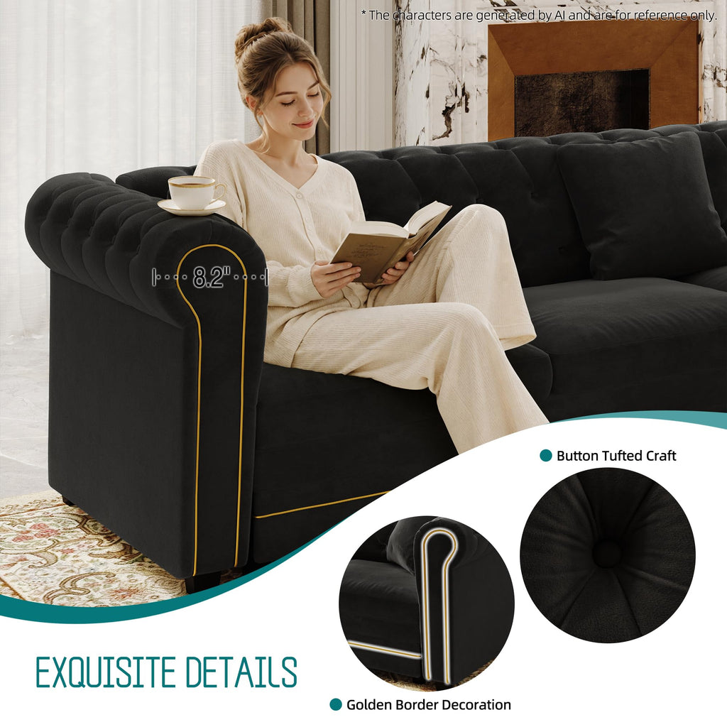 115.3" Sectional Sleeper Sofa with Pull Out Bed, Oversized Comfy Button-Tufted Velvet L Shaped Convertible Sleeper