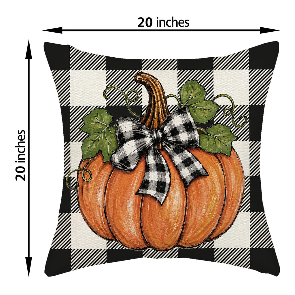 Fall Orange Pumpkin Buffalo Plaid Pillow Covers 20x20 Set of 2