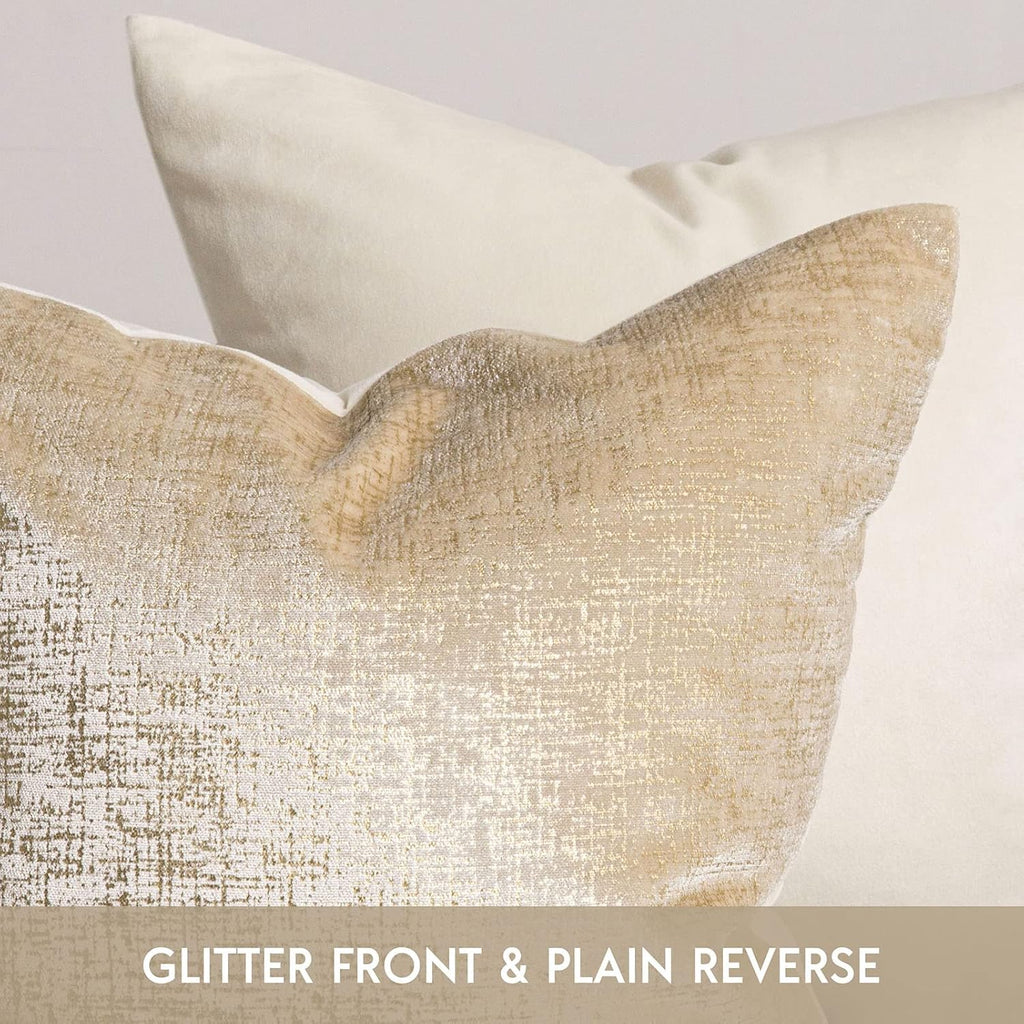 Pack of 2 Sparkling Velvet Decorative Solid Throw Decorative Pillow Cover Soft Gold Glitter Square Cushion Cover