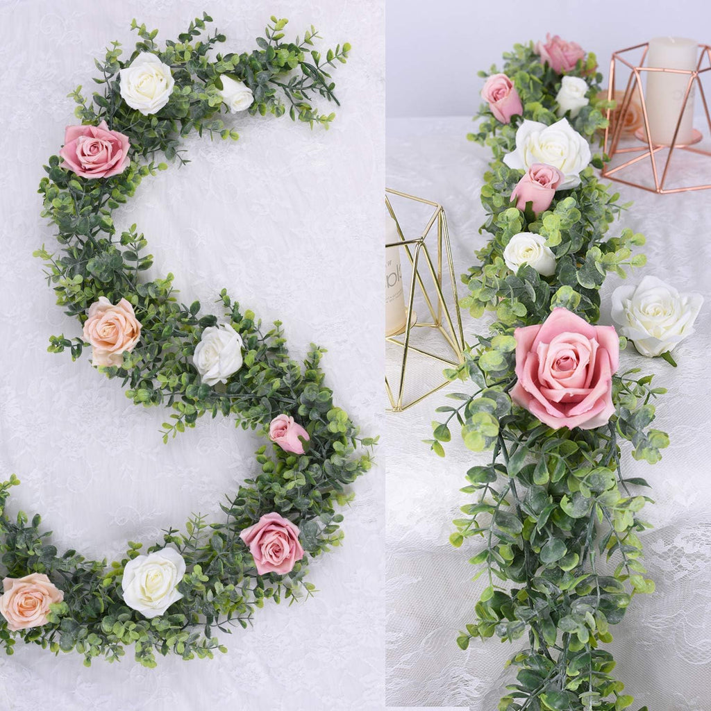 Faux Eucalyptus Garland Plant, Artificial Vines Hanging Eucalyptus Leaves Greenery Garland for Wedding - Set of 4
