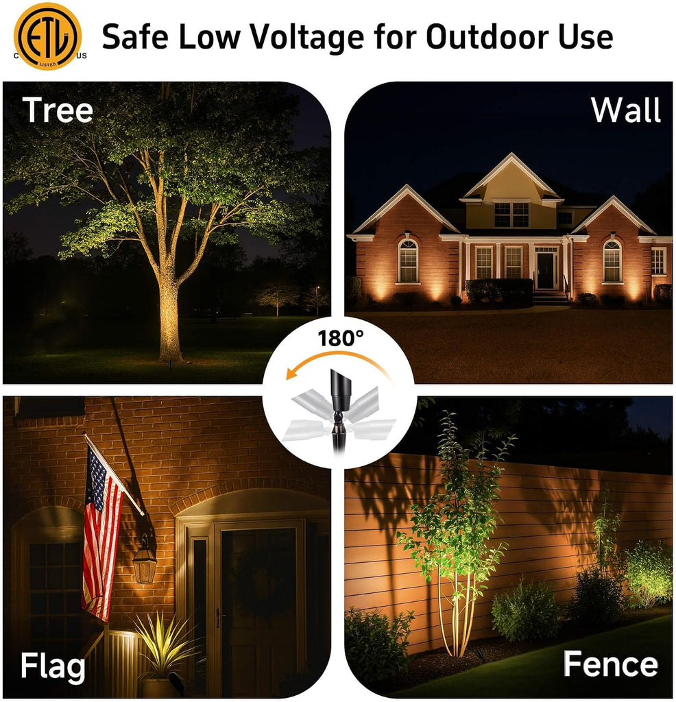 Landscape Spotlights Low Voltage - Brass Outdoor Uplight LED 12V, Wired Spot Lights IP65 Waterproof, Black for
