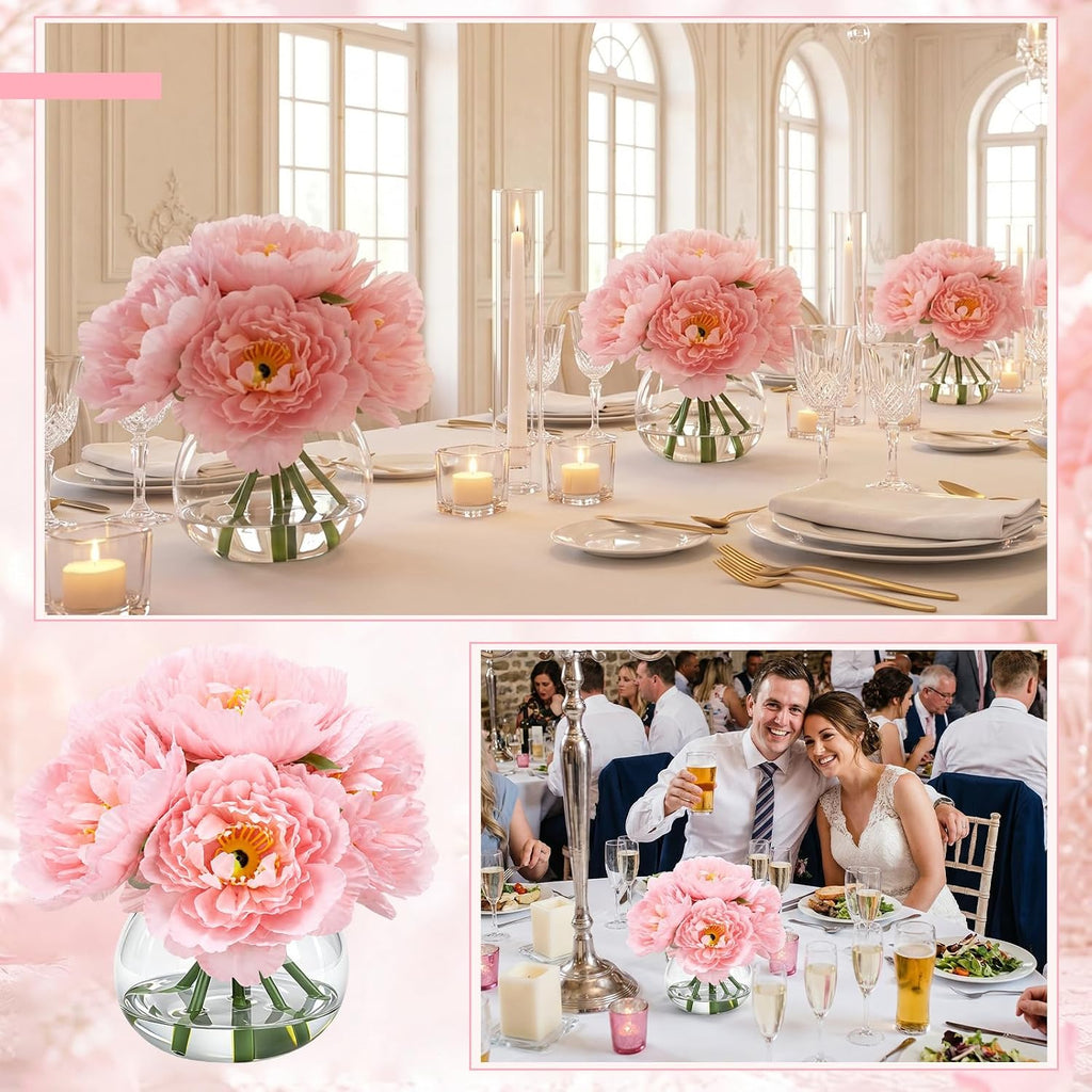 Pink Peonies Faux Flowers in Vase, Silk with Faux Water - Set of 2