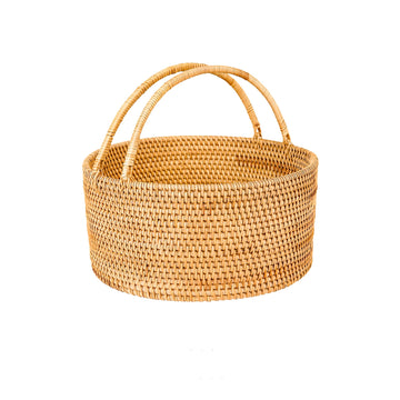 Rattan Picnic Basket with Handle, 11x11x5 in Handwoven Storage Decor