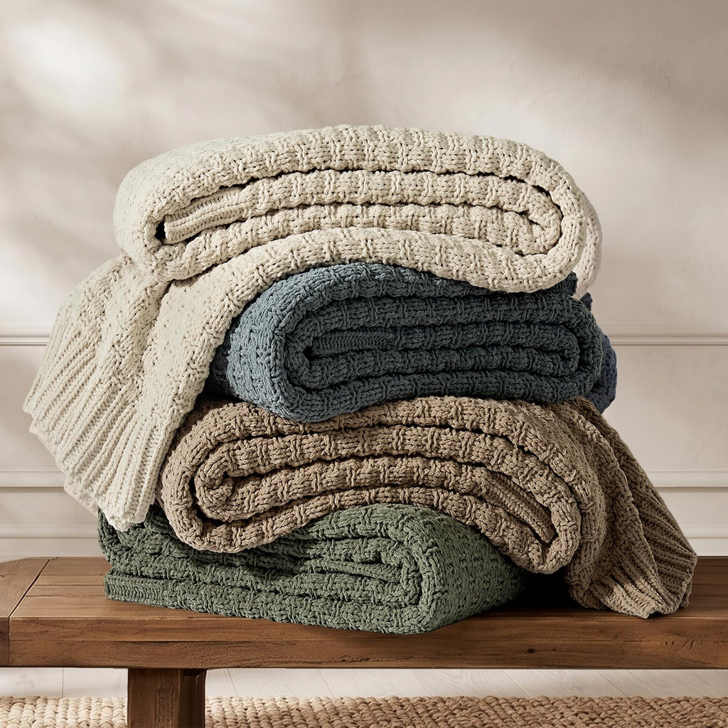 Chunky Chenille Knit Throw Blanket, Dried Thyme Green, 60x80