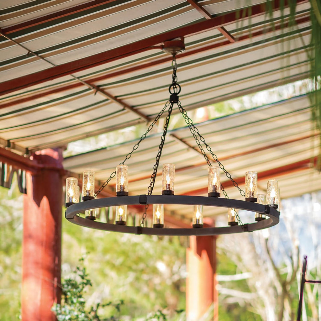 Sawyer Six Light Medium Outdoor Chandelier, Aged Zinc