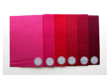 1/64 Cuts of Merino Wool Fabric, Pack of Six Colors - Reds