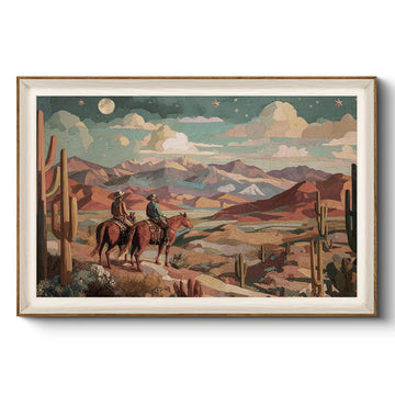 Classic Framed Canvas Wall Art, 24x36 Inch Large Cowboy Painting Treasure Hunter Artwork Decor, Western Vintage Sky