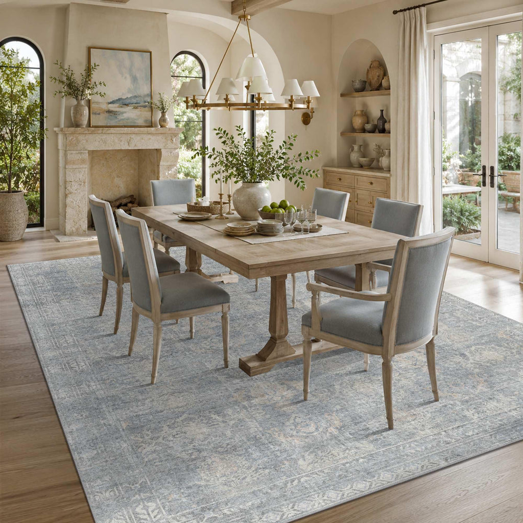 Area Rugs Large Washable Rug, Blue/Beige