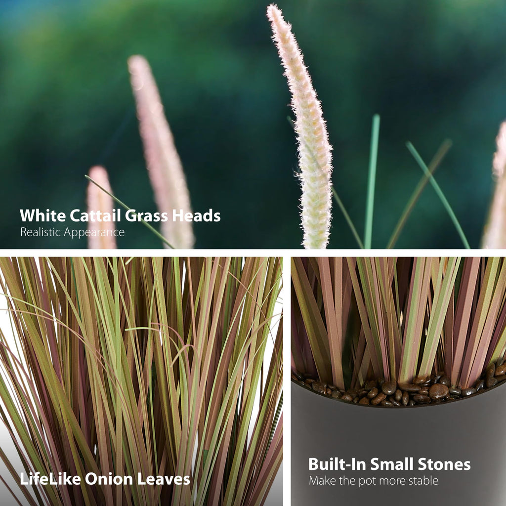 3ft 2-Pack Artificial Cattail Reed Grass, 35in Indoor Fake Onion Grass