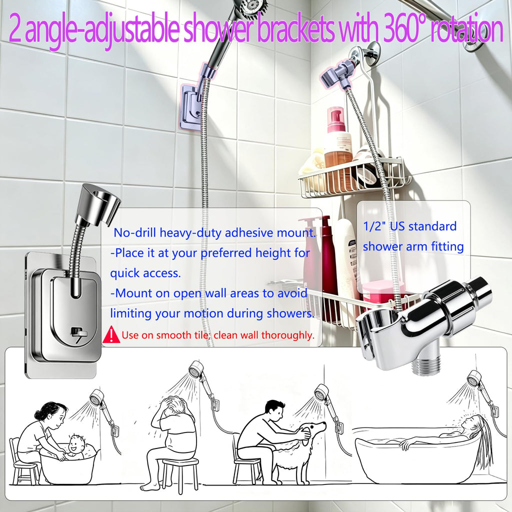 Ion High Pressure Filtered Shower Head with Handheld & Hose for Hard Water
