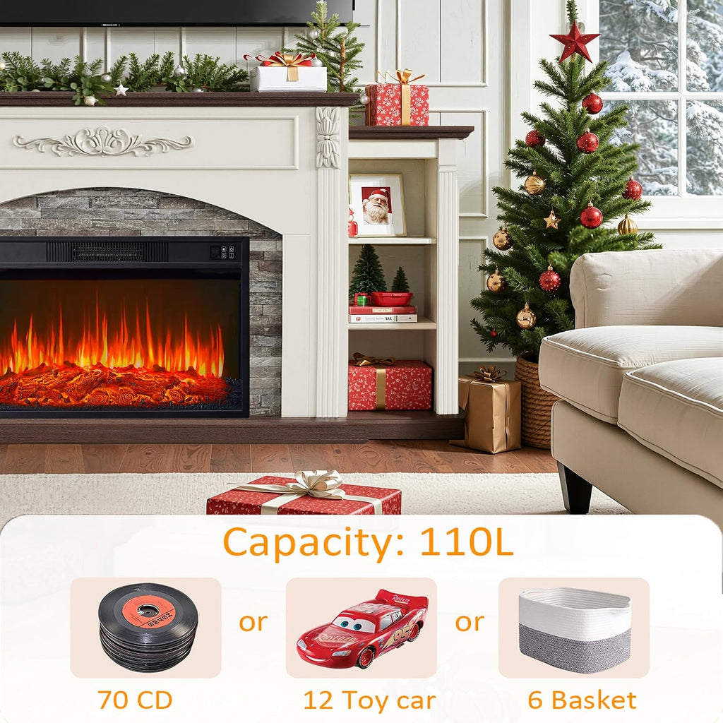 80" Electric Fireplace with Mantel, Fireplace TV Stand for TVs Up to 90 Inch,30" Fire Place Insert Heater for Living