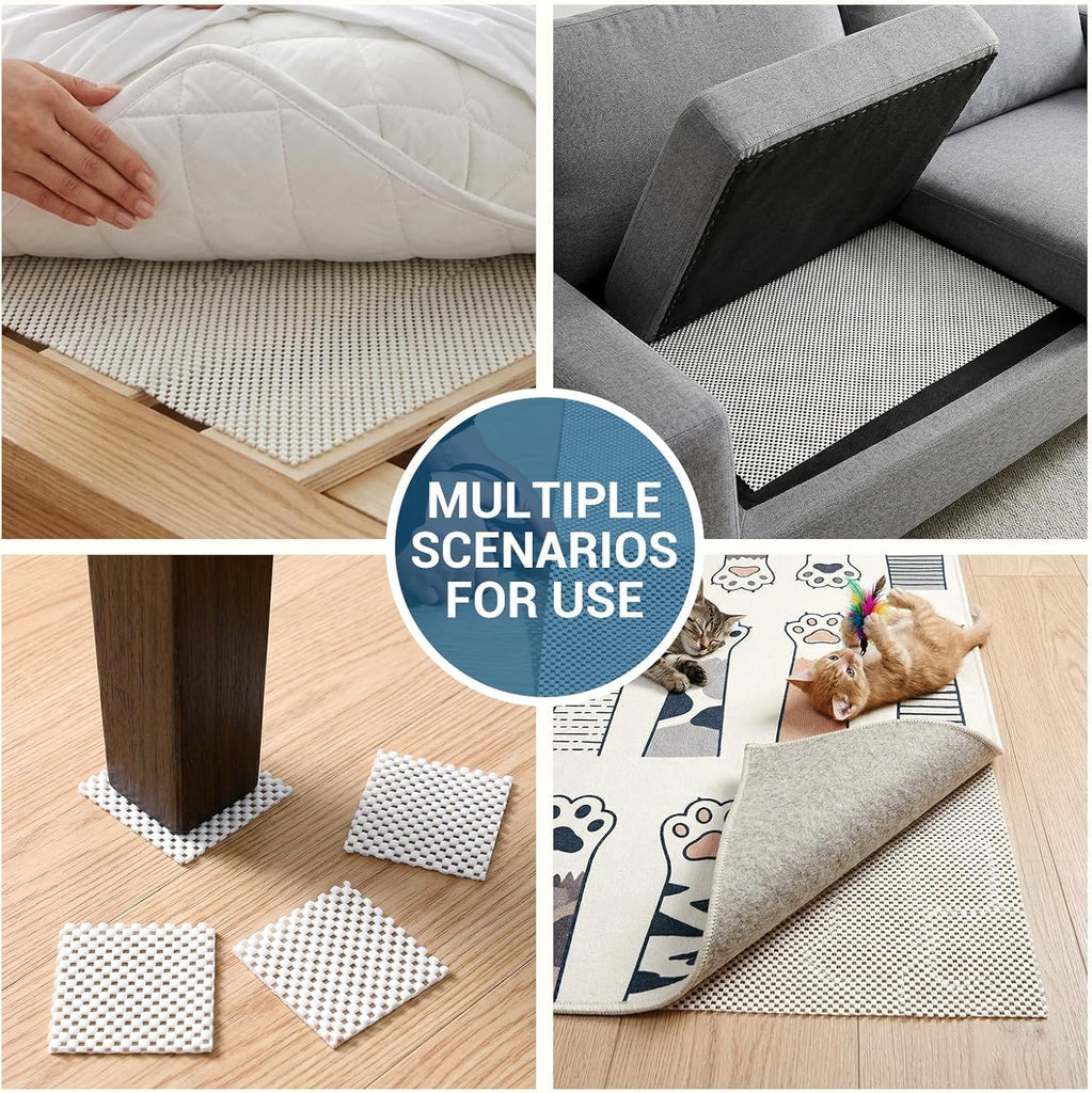 Non Slip Rug Pad Gripper for Hardwood Floors, 8x10 FT Anti Slide Rug Underlay, Eco Safe Odor Free, Cushioned Floor - Set of 80