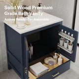 30 Inch Blue Freestanding Bathroom Vanity Sink Base Cabinet Without Top with Bottom Drawer / Handler -- 30-inch-blue-freestanding-bathroom-vanity-sink-base-cabinet-bottom-drawer