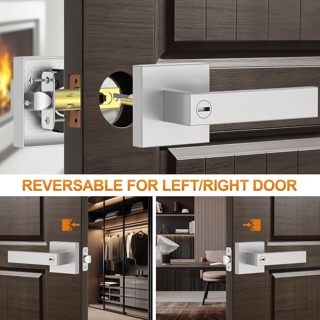 5 Pack Brushed Nickel Door Handle, Door Knobs Interior Heavy Duty, Flat Square Privacy Door Levers, Keyless Door