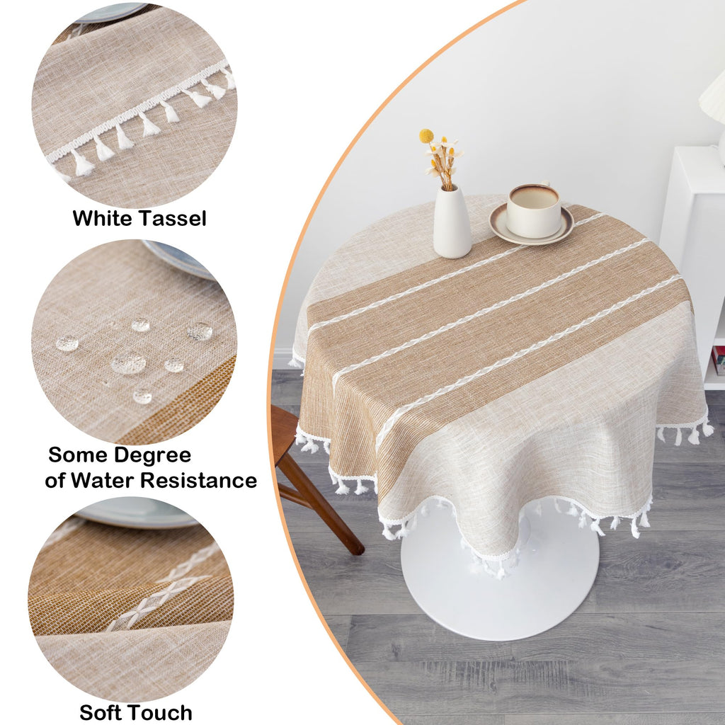 Waterproof Cotton Linen Washable Round Tablecloth 36 Inch Coffee