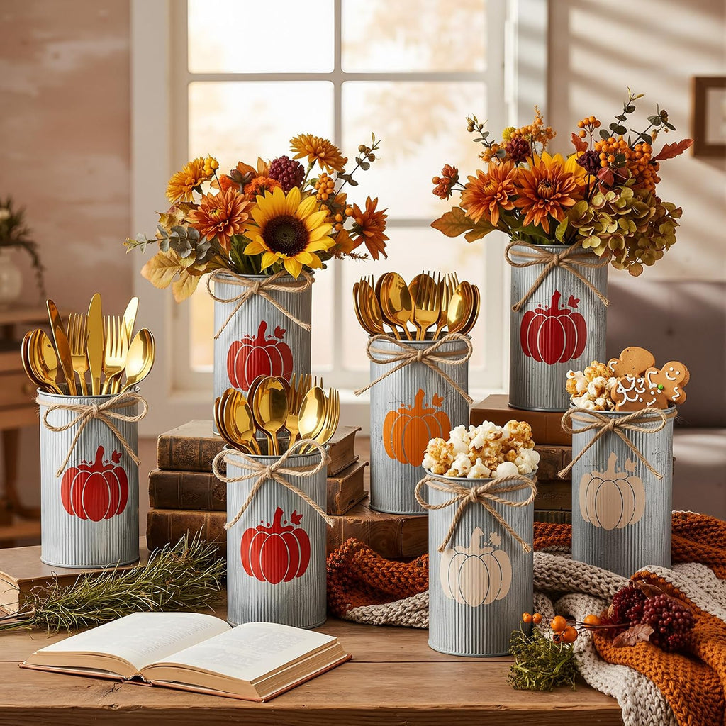 Fall Table Centerpiece Pumpkin Vases Thanksgiving Decor Galvanized Metal Vases for Flowers Farmhouse Mason Jars - Set of 6
