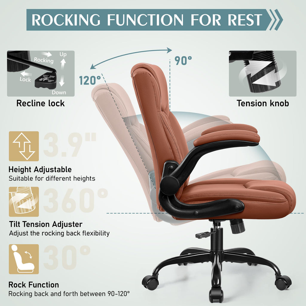 Leather Office Chair, PU Home Computer Desk Chairs with Ergonomic Back Support, 360°Swivel Free, Small Gaming Chair