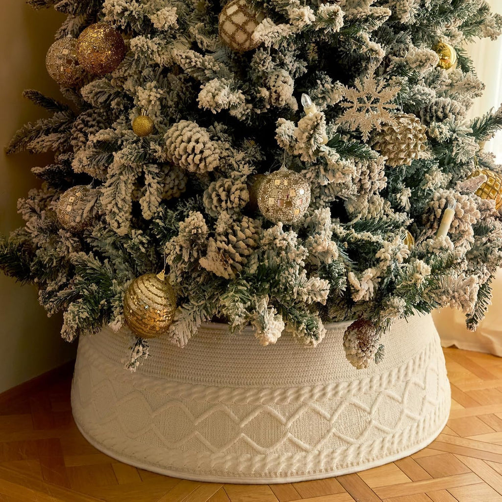 Knit Christmas Tree Collar, Christmas Tree Skirt, Cream, 23-30