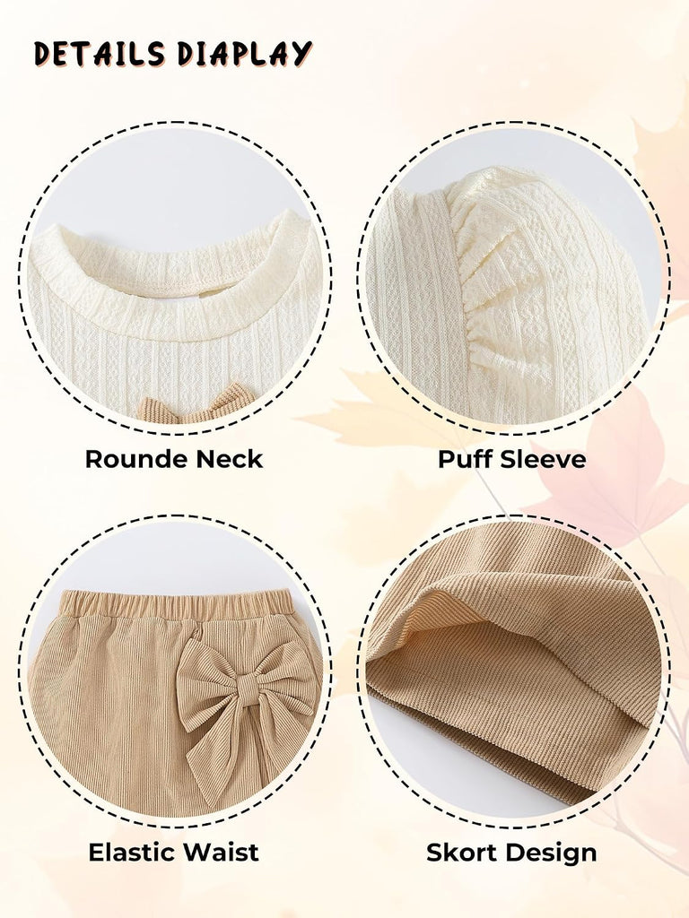 Toddler Baby Girl Outfit puff Sleeve Top Skirt Set Fall Winter Clothes