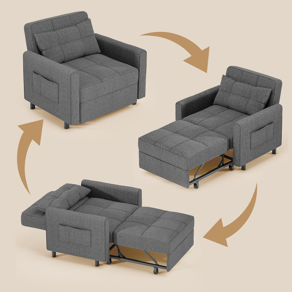 3-in-1 Convertible Sofa Bed Chair, Pullout Sleeper, Adjustable Back
