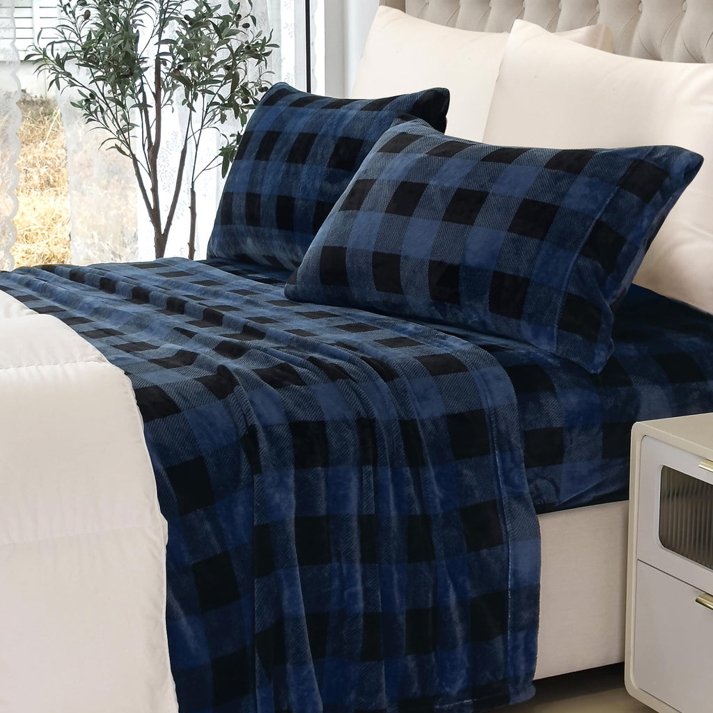 Luxuriously Soft 4-Piece Velvet Plush Flannel Sheet Set - Premium Quality - Cozy Warm, Anti-Static, Non Pilling Fuzzy