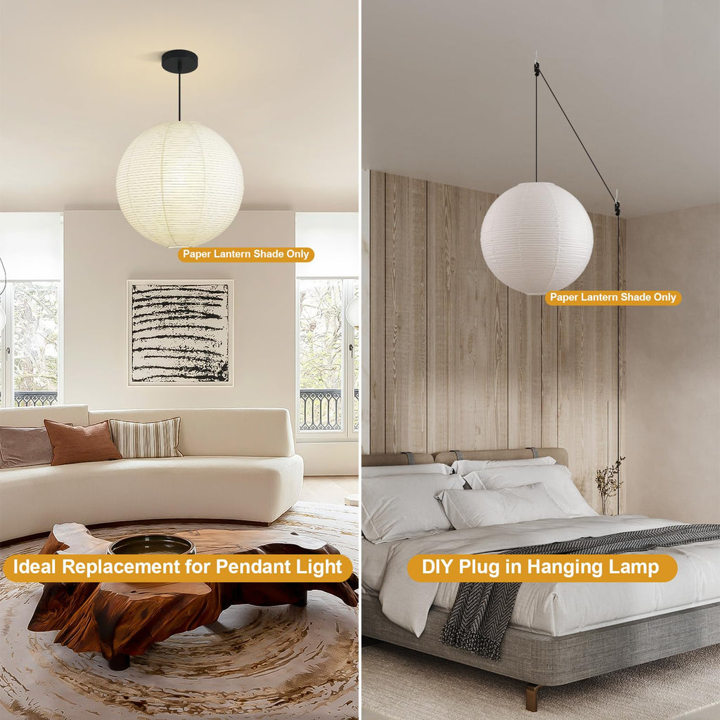 Inspired Noguchi Style Large Paper Lantern Lamp Shade, 23.6in White Round Lampshade Only